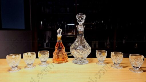 PK-008 Extra rare full set medium decanter with 6 glasses by BOHEMIA CYSTAL - Hình ảnh 2